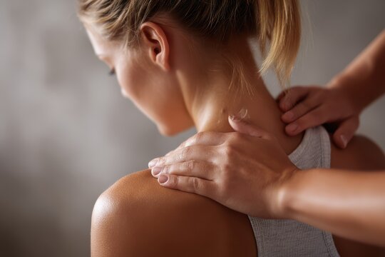 Female osteopath providing shoulder therapy to a young woman
