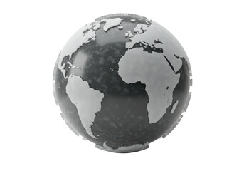 Isolated gray world globe showing the continents, including Africa, Europe, and the Americas