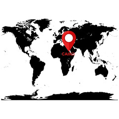 World map highlighting cairo location with vibrant red pin and clear global perspective © jas