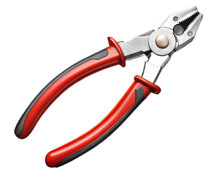 Pliers with red and black handles isolated on transparent background used for gripping and cutting