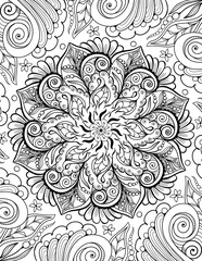 Intricate Mandala Floral Ornament in Black and White