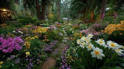 A garden full of mixed flower colors