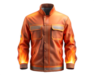 Firefighter jacket with flame design, a symbol of protection and safety isolated on transparent background