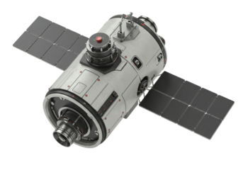 Isolated space station model, research vessel, futuristic spacecraft, engineering concept