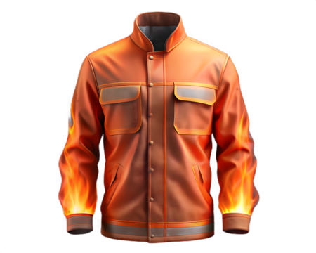 Firefighter jacket with flame design, a symbol of protection and safety isolated on transparent background