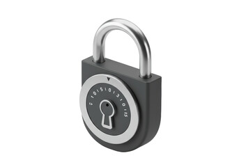 Isolated dark-gray padlock with combination dial, silver shackle, and keyhole detail