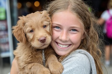 Girl with a puppy smiling