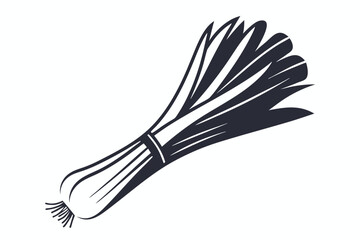 Isolated Leek Silhouette Style on White Background Fresh Vegetable