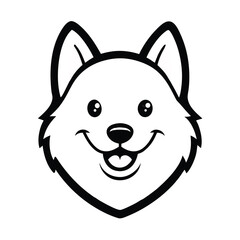 Smiling Husky Dog Face Vector in Cartoon Outline Style