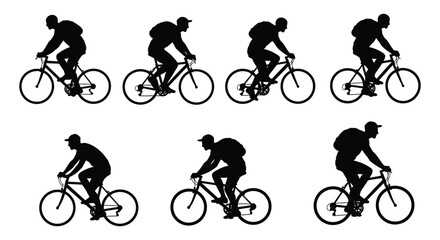 Fototapeta premium cyclists in various riding positions captured in silhouette form