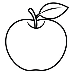 Vector Apple with Leaf in Simple Outline Style