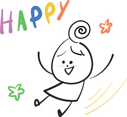 (Happy) hand drawn girl icons. Vector illustration.	