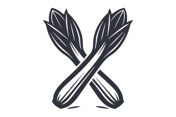 Leek Vegetables Cross in Dark Gray on White Background