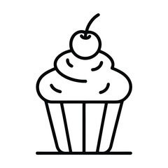Cute Line Art of a Cupcake with Cherry