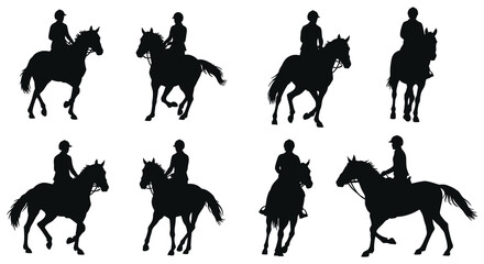 equestrian silhouettes showing riders on horses in various poses