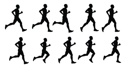 runner silhouettes showing various stages of running cycle