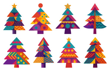 PNG Colorful geometric Christmas trees, element set on transparent background