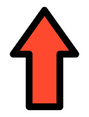 Red upward arrow with bold black outline, PNG with transparent background, high-contrast growth icon for UI dashboards, charts, and navigation systems