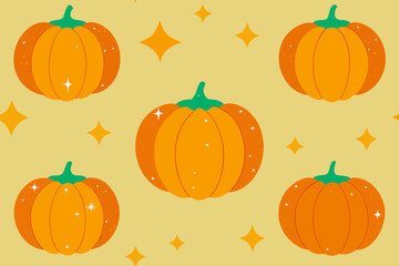 Sparkling pumpkins pattern on a yellow background