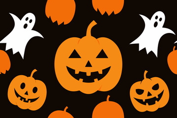 Spooky halloween pattern with pumpkins and ghosts
