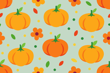 Cute autumn pumpkin and flower pattern