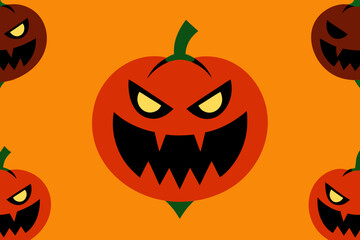 Spooky jack o lantern faces pattern on orange background