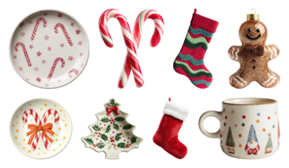 PNG Festive holiday decor collection, element set on transparent background