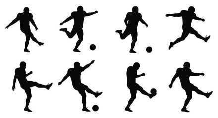 soccer players in various action poses kicking ball