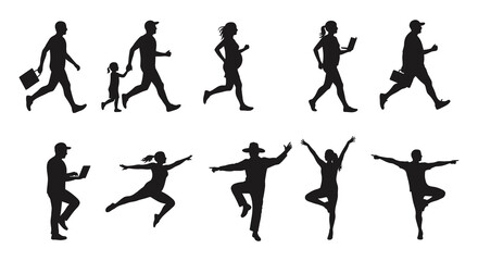 people silhouettes showing various activities and movements