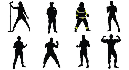 various silhouettes of people in different professions and actions