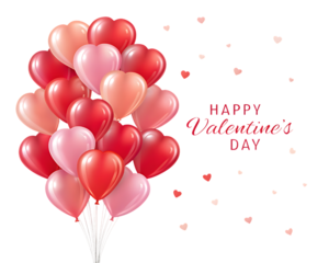 Bunch of Red and Pink Heart Balloons with Scattered Hearts on Black valentine's day love isolated on a transparent background