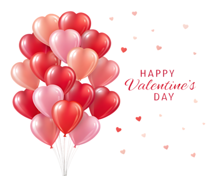 Bunch of Red and Pink Heart Balloons with Scattered Hearts on Black valentine's day love isolated on a transparent background - Powered by Adobe
