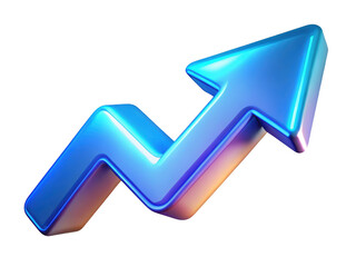 Abstract blue arrow pointing upwards indicating growth and success 3d illustration isolated on transparent background