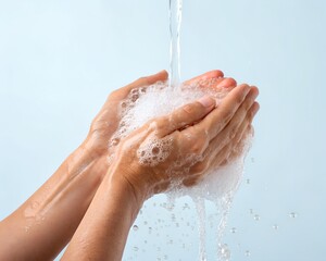 Fototapeta premium Closeup of hands washing with soap and water