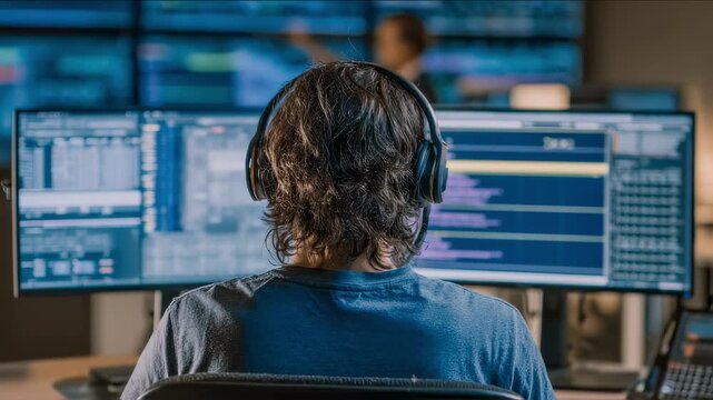 Medium shot of a team member preparing retrain protocols on a workstation the scenes soft focus isolating the detailed alert triage activities.