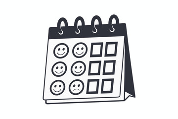Mood Calendar with Happy and Sad Face Symbols on White Background