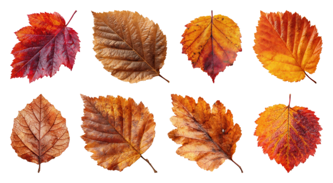 PNG Colorful autumn leaves collection, element set on transparent background
