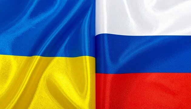 Ukraine and Russia flags side by side, symbolizing geopolitical tension.