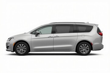 Fototapeta premium Silver minivan studio shot, side view, white background, automotive advertising