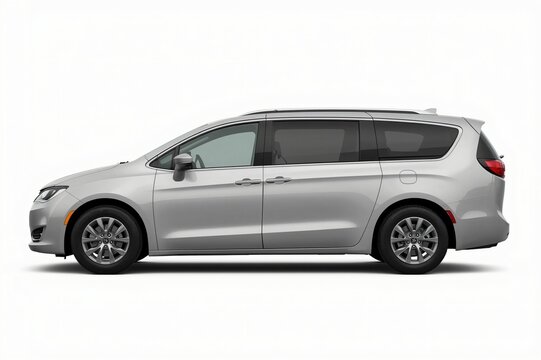 Silver minivan studio shot, side view, white background, automotive advertising