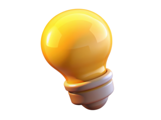 Bright yellow light bulb symbolizing ideas innovation and problem solving 3d illustration isolated on transparent background