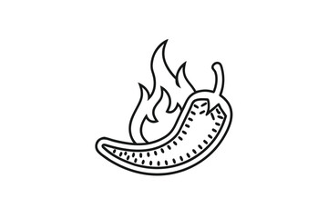 Outline Hot Pepper Icon with Flames on a White Background