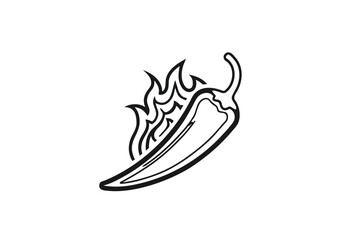 Outline Pepper with Flames on White Background Hot Spicy Ingredient