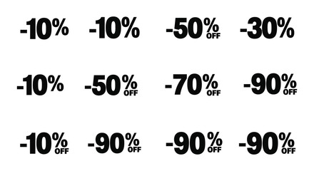 various discount signs displayed in grid format