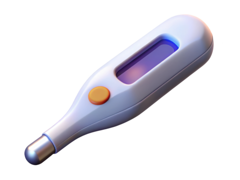 Digital thermometer for healthcare and medical checkups showing body temperature measurement and illness detection 3d illustration isolated on transparent background