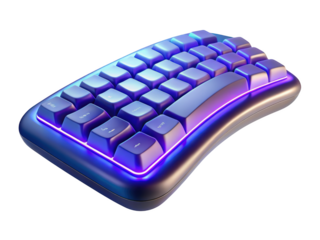 Ergonomic mechanical keyboard with custom keycaps and neon lighting effects3d illustration isolated on transparent background