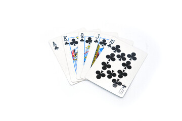 straight flush hand from a standard deck of playing cards, isolated on a clean white background