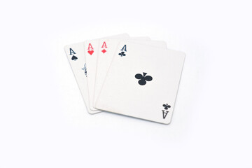 Four aces playing cards isolated on white background