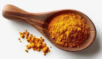 Turmeric powder in wooden spoon