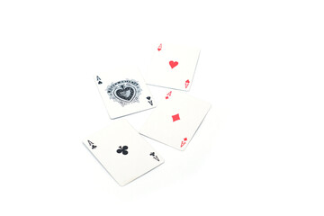 Four aces playing cards isolated on white background
